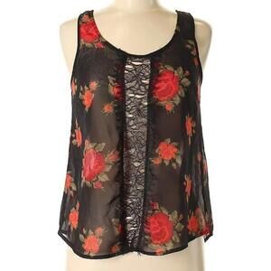 Selena Gomez Red Rose Black Lace Sheer Tank Top Medium Floral Blouse NWT NEW TAG